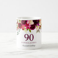 Burgundy Red Floral Boho 90th Birthday Party