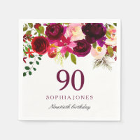 Burgundy Red Floral Boho 90th Birthday Party
