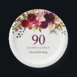 Burgundy Red Floral Boho 90th Birthday Party Paper Plate<br><div class="desc">Burgundy Red Floral Boho 90th Birthday Party

See matching items below</div>