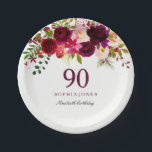 Burgundy Red Floral Boho 90th Birthday Party Paper Plate<br><div class="desc">Burgundy Red Floral Boho 90th Birthday Party

See matching items below</div>