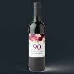 Burgundy Red Floral Boho 90th Birthday Party Wine Label<br><div class="desc">Burgundy Red Floral Boho 90th Birthday Party Wine Label

See our store for matching invitations and other party supplies for all birthdays.</div>