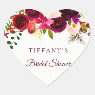 Burgundy Red Floral Boho Favour Seal Bridal Shower