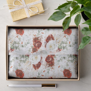 Burgundy Red Floral Botanical Gold Leaf Tissue Paper