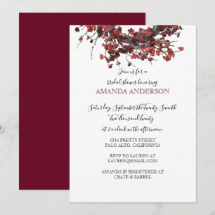 Burgundy Red Floral Bridal Shower Invitation