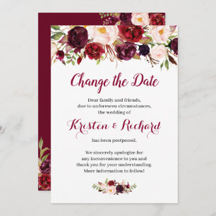 Burgundy Red Floral Change the Date Card