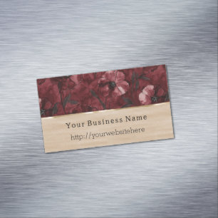 Burgundy Red Floral Cream Business name website Magnetic Business Card