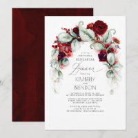 Burgundy Red Floral Elegant Rehearsal Dinner