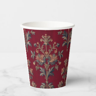 Burgundy red floral embroidery bag paper cups