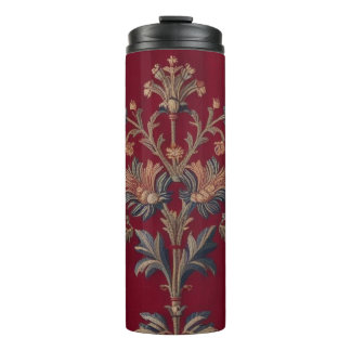 Burgundy red floral embroidery bag thermal tumbler