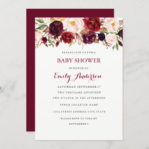 Burgundy Red Floral Fall Baby Shower Card