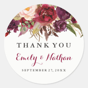 Burgundy Red Floral Fall Wedding Sticker