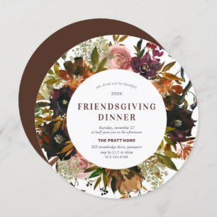 Burgundy Red Floral Friendsgiving Modern Invitation