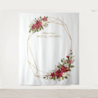 Burgundy Red Floral Gold Bridal Shower Photo Booth