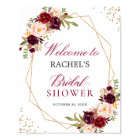 Burgundy Red Floral Gold Frame Bridal Shower Sign