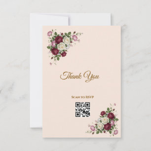 Burgundy Red Floral Gold RSVP QR Code Card