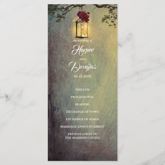 Burgundy red floral lantern light Wedding Programs Programme (Front)