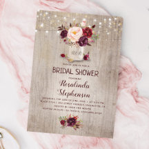 Burgundy Red Floral Mason Jar Rustic Bridal Shower