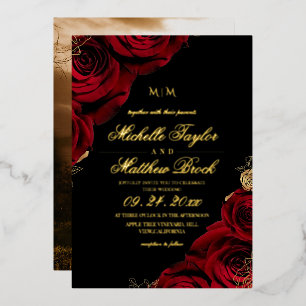 Burgundy Red Floral Modern Photo Wedding