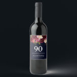 Burgundy Red Floral Navy 90th Birthday Party Wine Label<br><div class="desc">Burgundy Red Floral Navy 90th Birthday Party

See our store for matching invitations and other party supplies for all birthdays.</div>