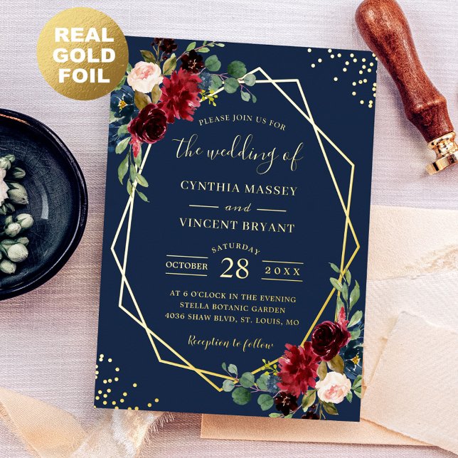 Burgundy Red Floral Navy Blue Premium Gold Wedding (Creator Uploaded)