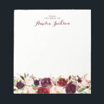 Burgundy Red Floral Personalised Social Stationery Notepad<br><div class="desc">More pretty Notepads in the Little Bayleigh Store!</div>