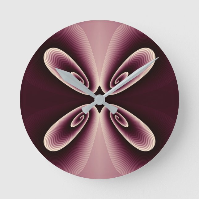 Burgundy Red Floral Petal Digital Pattern Round Clock (Front)