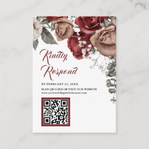 Burgundy Red Floral QR Code RSVP Wedding Website Enclosure Card