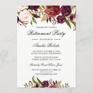 Burgundy Red Floral Retirement Party Invitation