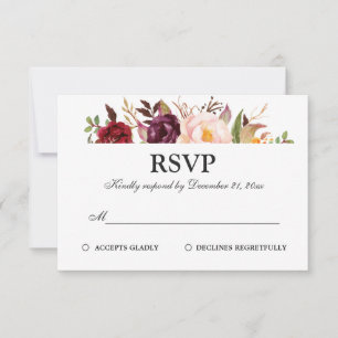 Burgundy Red Floral Rustic Boho RSVP