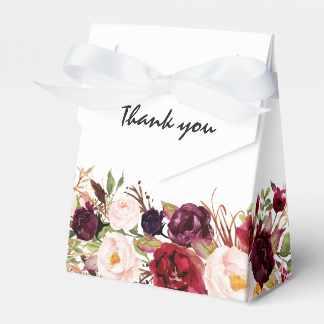 Burgundy Red Floral Rustic Boho Wedding Favour Box (Front Side)