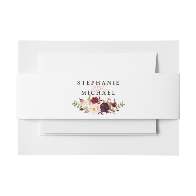 Burgundy Red Floral Rustic Boho Wedding Invitation Belly Band (Front Example)