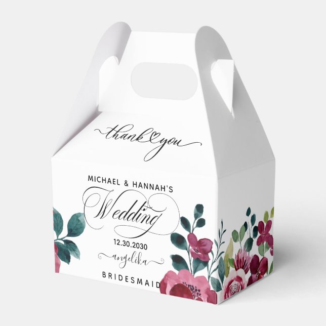 Burgundy Red Floral Rustic Boho Wedding Thank You Favour Box (Front Side)