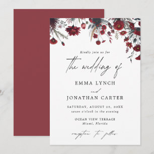 Burgundy Red Floral Rustic Wedding Invitation