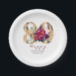Burgundy Red Floral Typography 80th Birthday Paper Plate<br><div class="desc">Burgundy red flowers gold glitter numbers birthday paper plates</div>