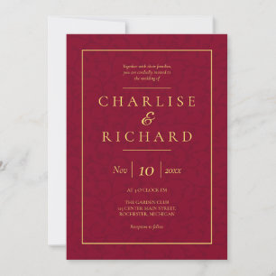 Burgundy red floral vines wedding invitation