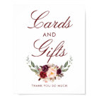 Burgundy Red Floral Wedding Cards and Gifts Sign