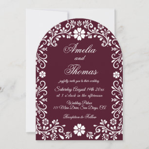 Burgundy Red Floral Wedding Invitation