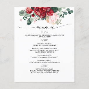 Burgundy Red Floral Wedding Menu