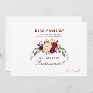 Burgundy Red Floral Will You Be My Bridesmaid Invitation