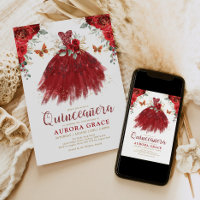 Burgundy Red Flower Quinceañera Princess Dress
