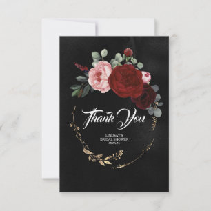 Burgundy Red Flowers Black Thank You Card