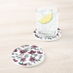 Burgundy Red Flowers Coaster