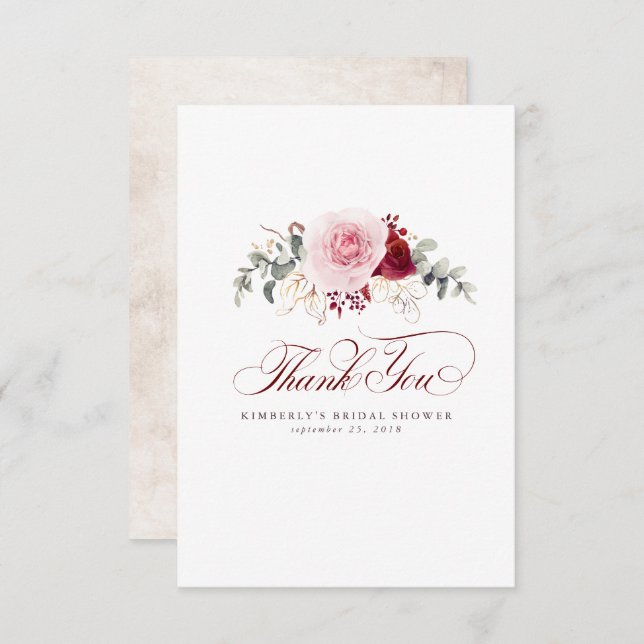 Burgundy Red Flowers Elegant Little Thank You (Front/Back)