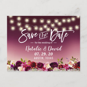 Burgundy Red Flowers Fall Wedding Save the Date Announcement Postcard