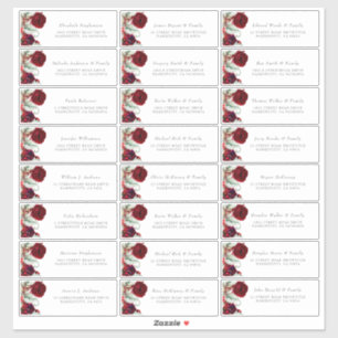 Burgundy Red Flowers Guest Name Address Labels