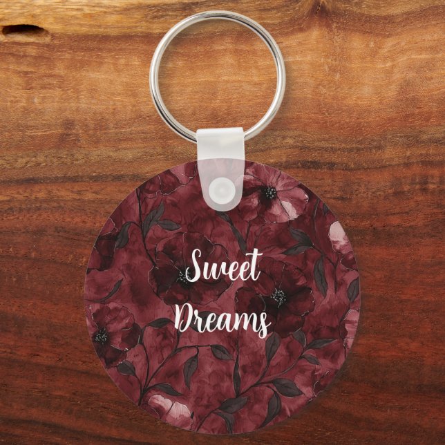 Burgundy Red Flowers Key Ring (Front)