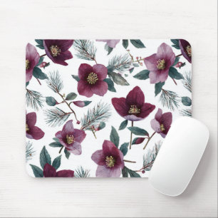Burgundy Red Flowers Mouse Pad