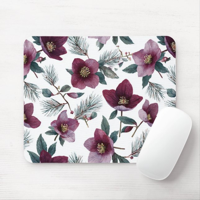 Burgundy Red Flowers Mouse Pad (With Mouse)