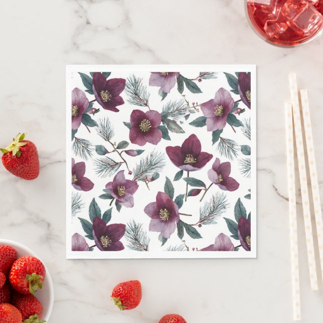 Burgundy Red Flowers Napkin (Insitu)