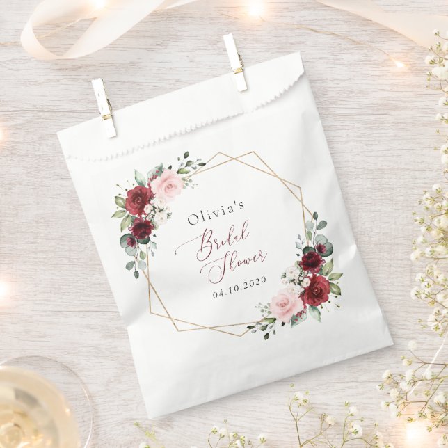 Burgundy Red Flowers, Pink Flowers, Bridal Shower Favour Bags (Clipped)